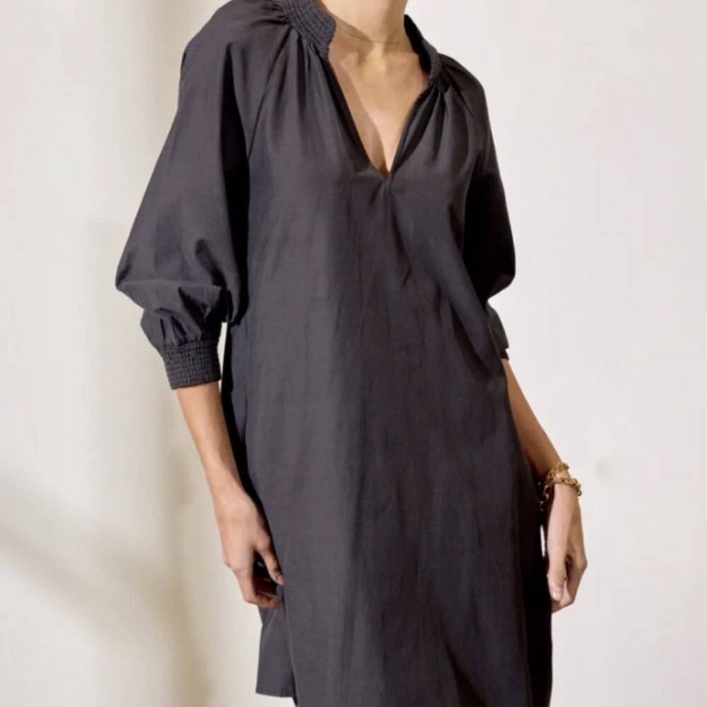 Brochu Walker Black Mini Dress with Smocked Cuffs